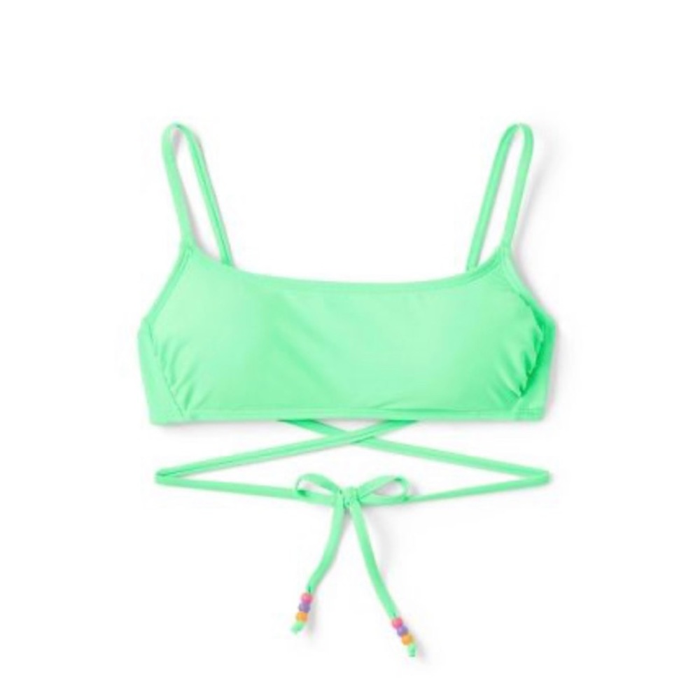 WILD FABLE BIKINI TOP WOMENS WRAP CRISS CROSS WITH BEADS MINT GREEN NWT
